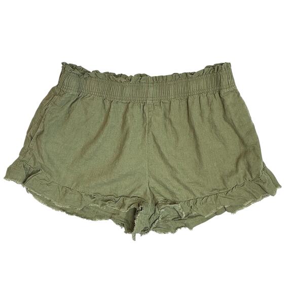 Aerie High Waisted Linen Ruffle Shorts Olive Green Size L - Picture 5 of 10